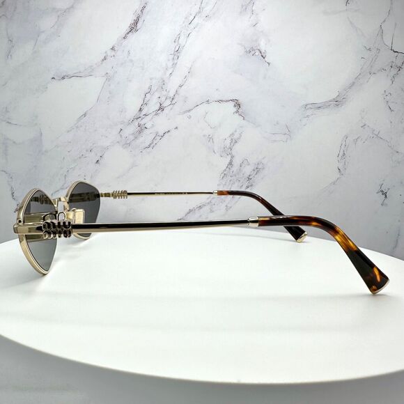 New  MIU MIU Runway Hexagon Geometric Gold Metal Sunglasses Authentic Gray Lens - Picture 10 of 16